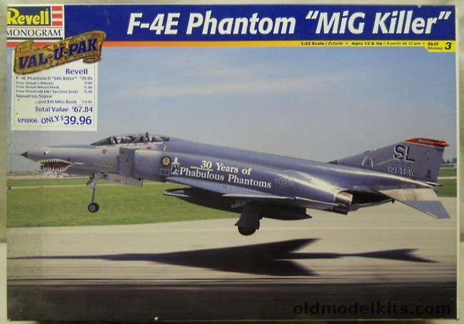 Revell 1/32 F-4E Phantom II Mig Killer  With Sky Decal Israeli Phantom Decals (3 sheets) / True Detail Wheels / TD Mask / TD Ejection Seats / And Kill Migs Book - 131st TFW Missouri Air National Guard 30th Anniversary / 141 TFS 108th TFW New Jersey Air National Guar, VP0006 plastic model kit